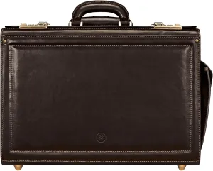 Maxwell Scott - Mens Luxury Leather Rolling Wheeled Pilot Briefcase/Catalog Case and Barrel Lock - The VareseW Dark Brown