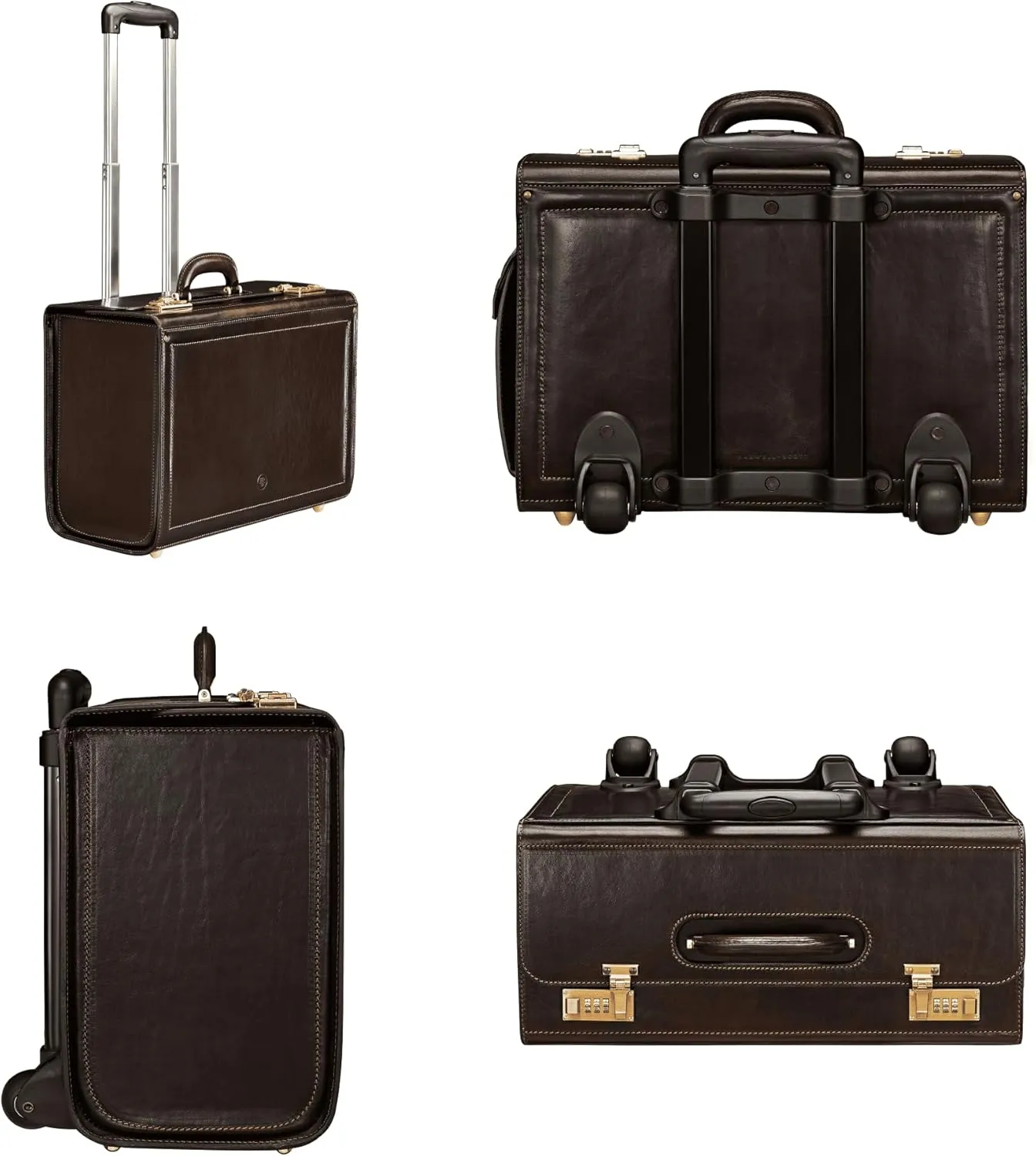 Maxwell Scott - Mens Luxury Leather Rolling Wheeled Pilot Briefcase/Catalog Case and Barrel Lock - The VareseW Dark Brown