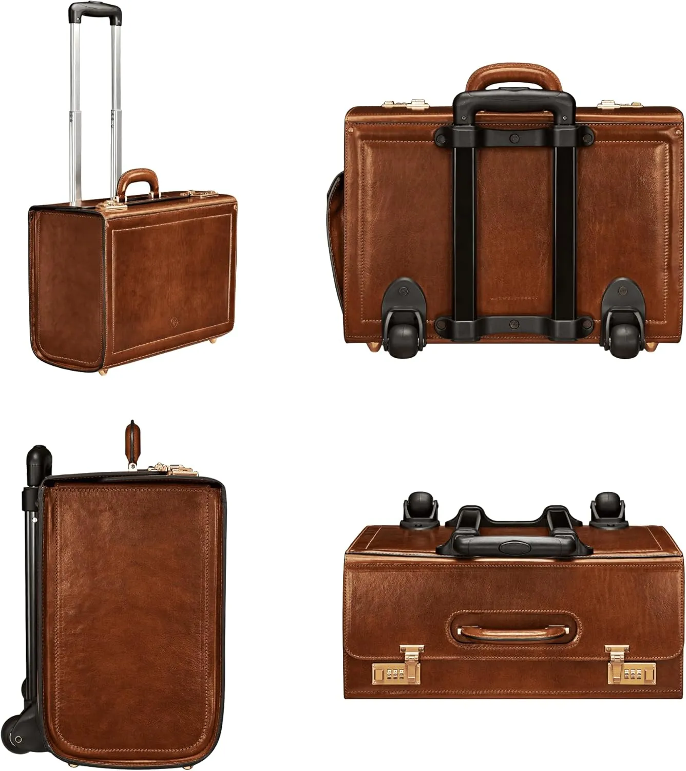 Maxwell Scott - Mens Luxury Leather Rolling Wheeled Pilot Briefcase/Catalog Case and Locks - The VareseW Chestnut Tan