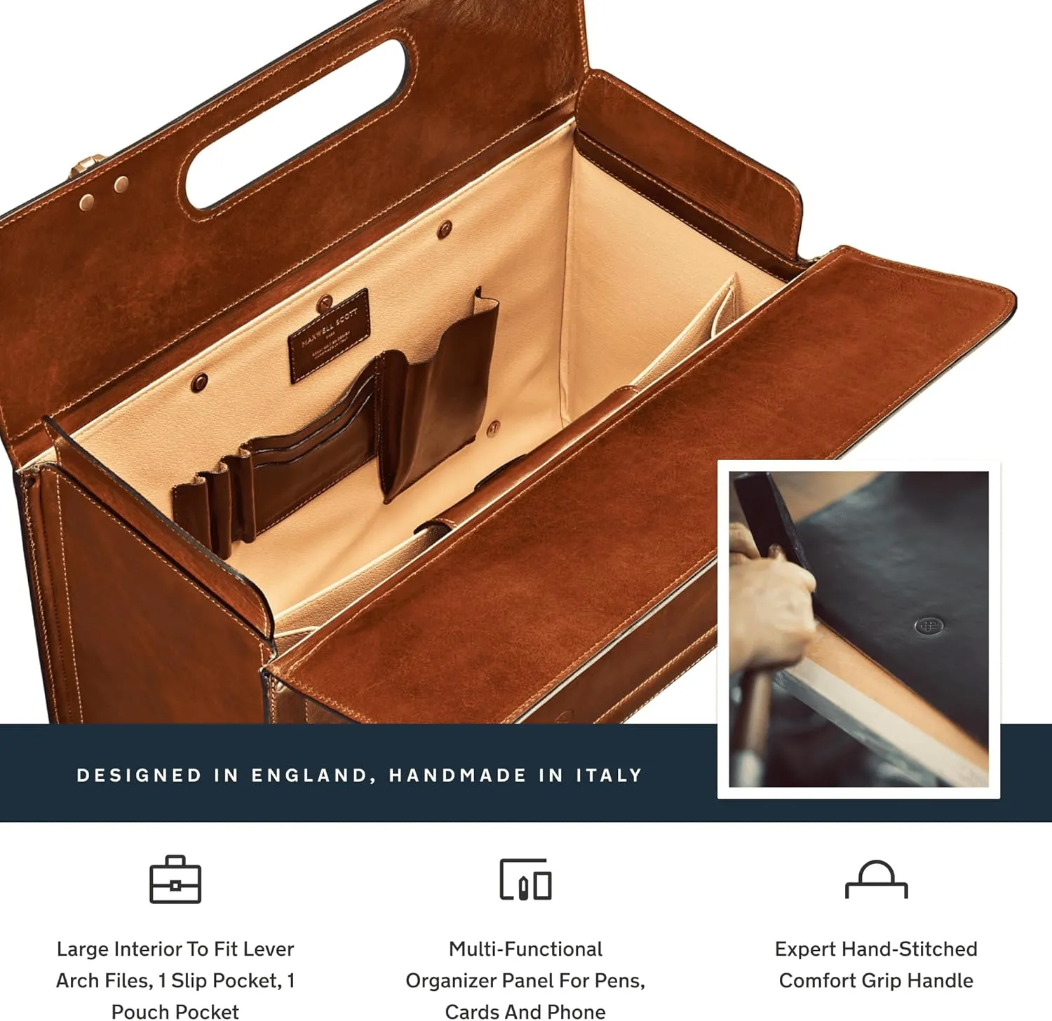 Maxwell Scott - Mens Luxury Leather Rolling Wheeled Pilot Briefcase/Catalog Case and Locks - The VareseW Chestnut Tan