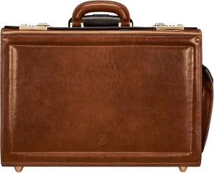 Maxwell Scott - Mens Luxury Leather Rolling Wheeled Pilot Briefcase/Catalog Case and Locks - The VareseW Chestnut Tan