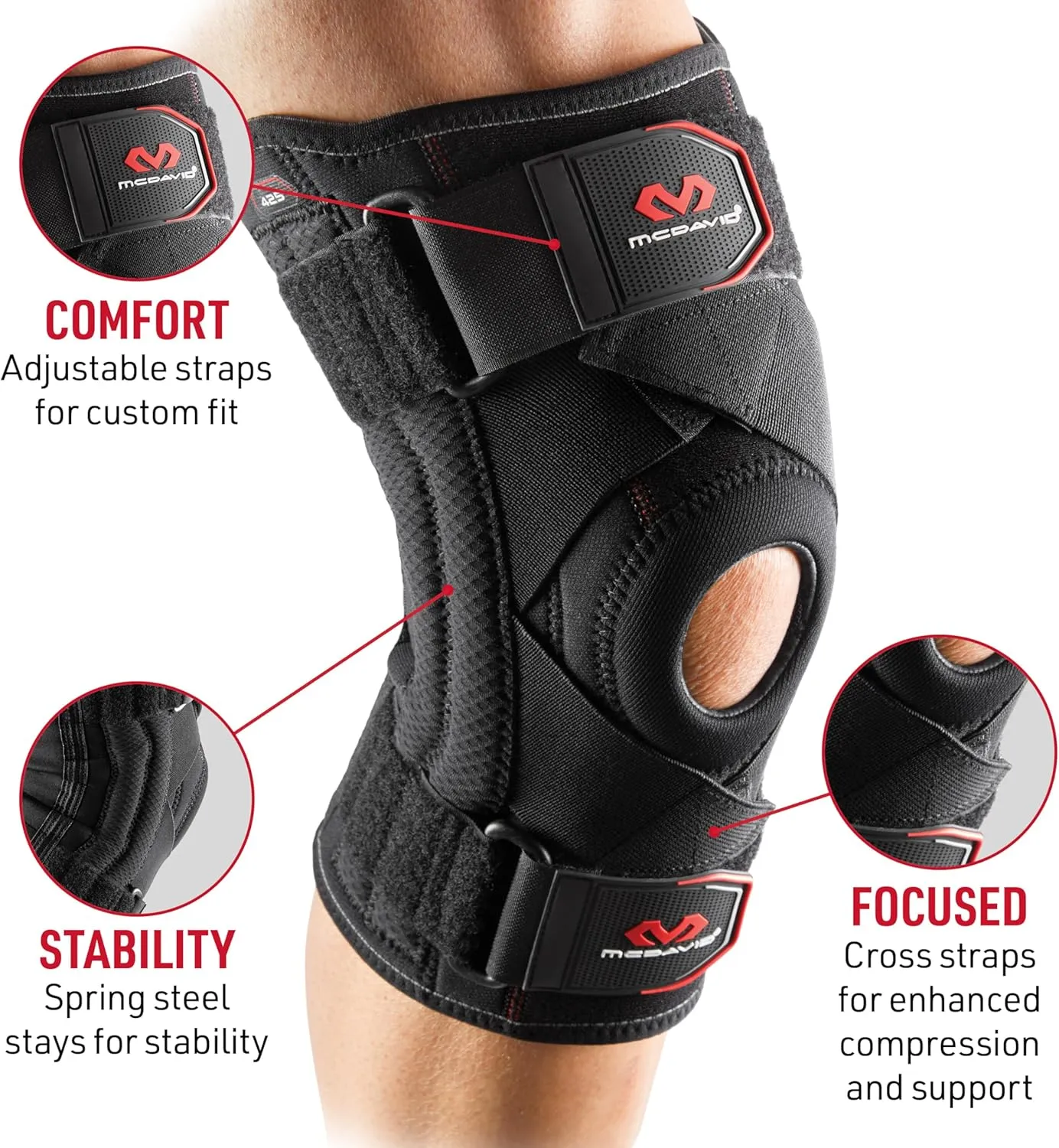 McDavid Knee Brace Support with Side Stays, Compression Knee Sleeve & Cross Straps for Patellar Tendon Support, Tendonitis, Arthritis Pain Relief, Recovery, Knee Brace for Men and Women
