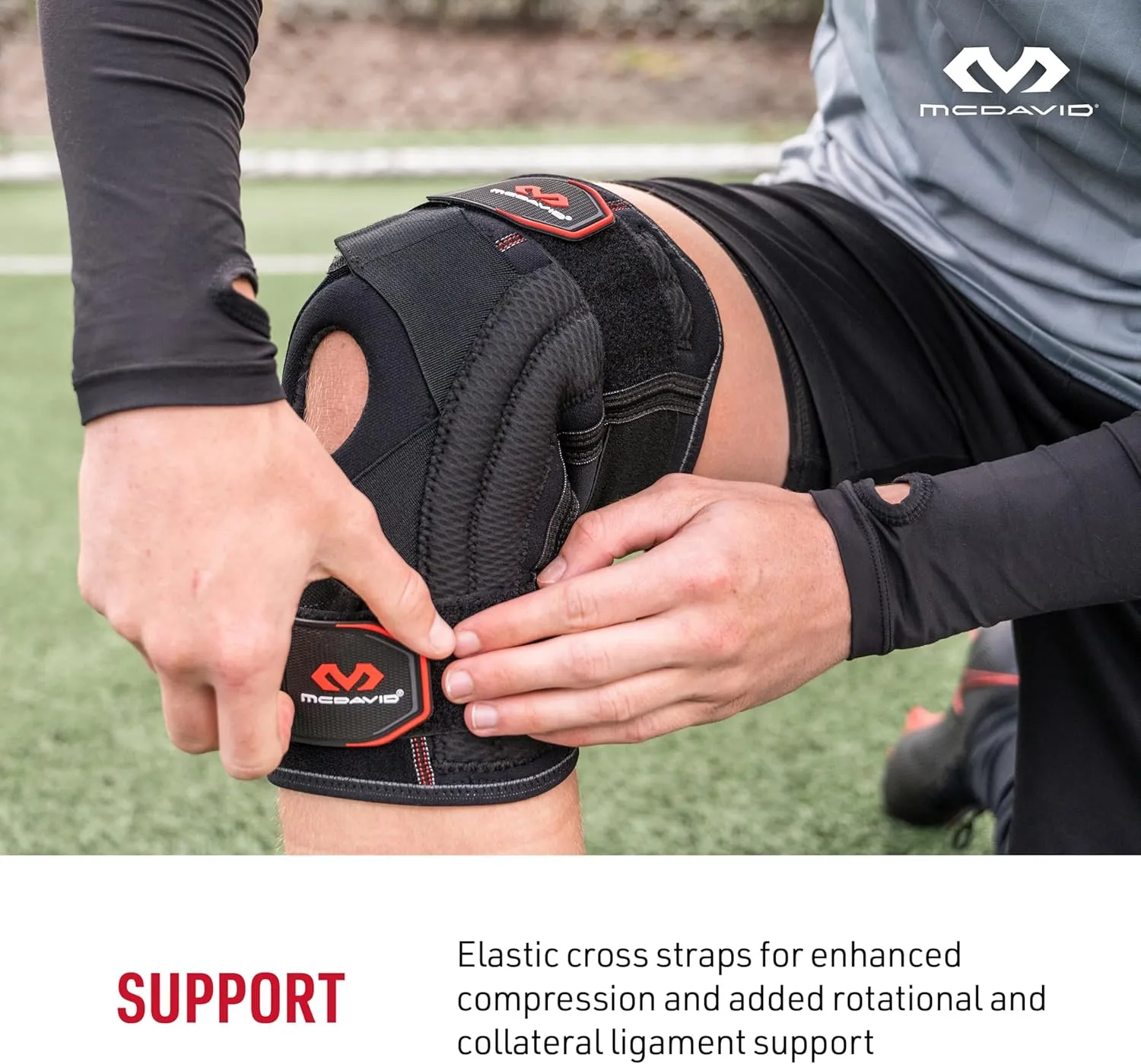 McDavid Knee Brace Support with Side Stays, Compression Knee Sleeve & Cross Straps for Patellar Tendon Support, Tendonitis, Arthritis Pain Relief, Recovery, Knee Brace for Men and Women