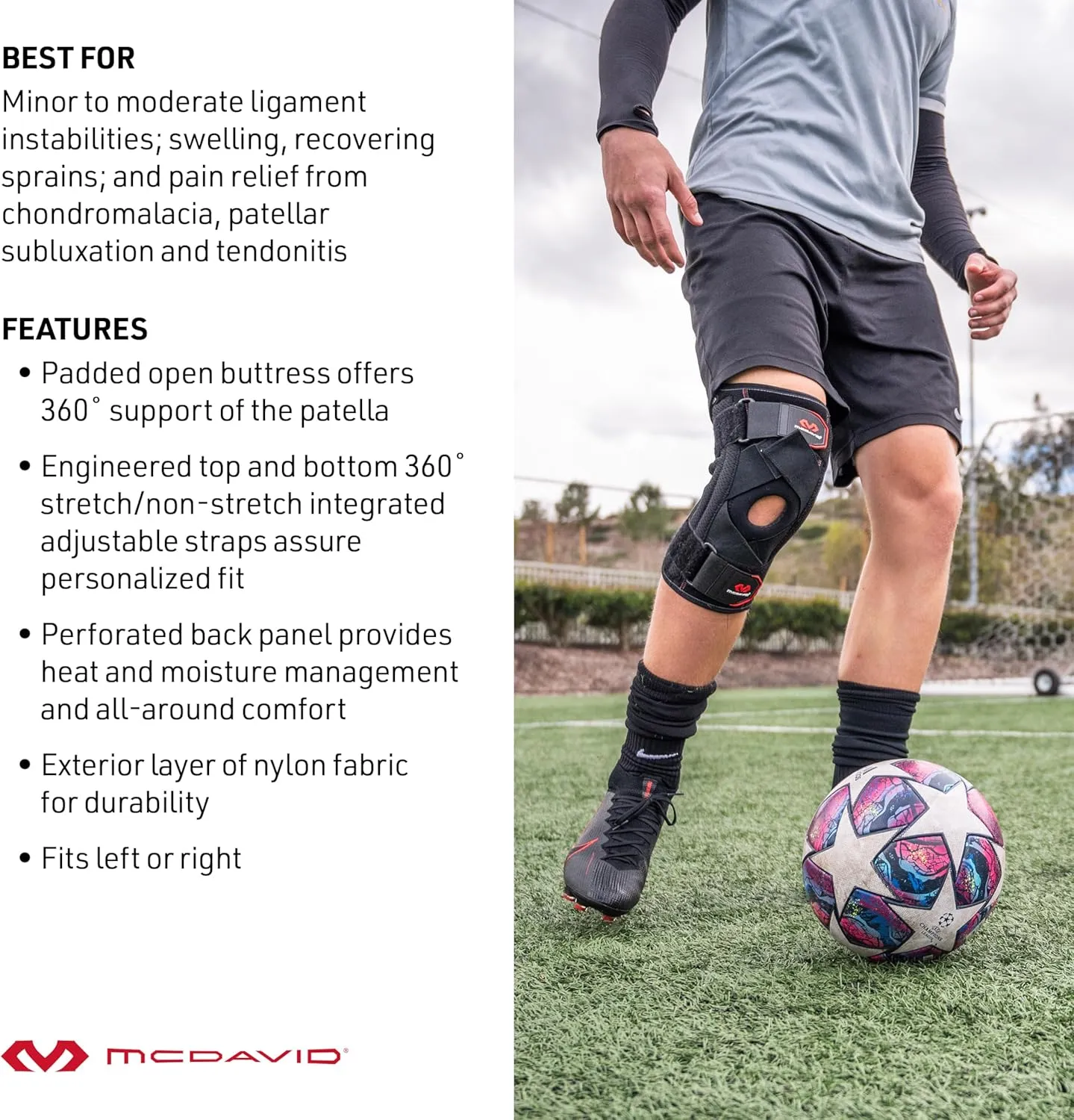 McDavid Knee Brace Support with Side Stays, Compression Knee Sleeve & Cross Straps for Patellar Tendon Support, Tendonitis, Arthritis Pain Relief, Recovery, Knee Brace for Men and Women
