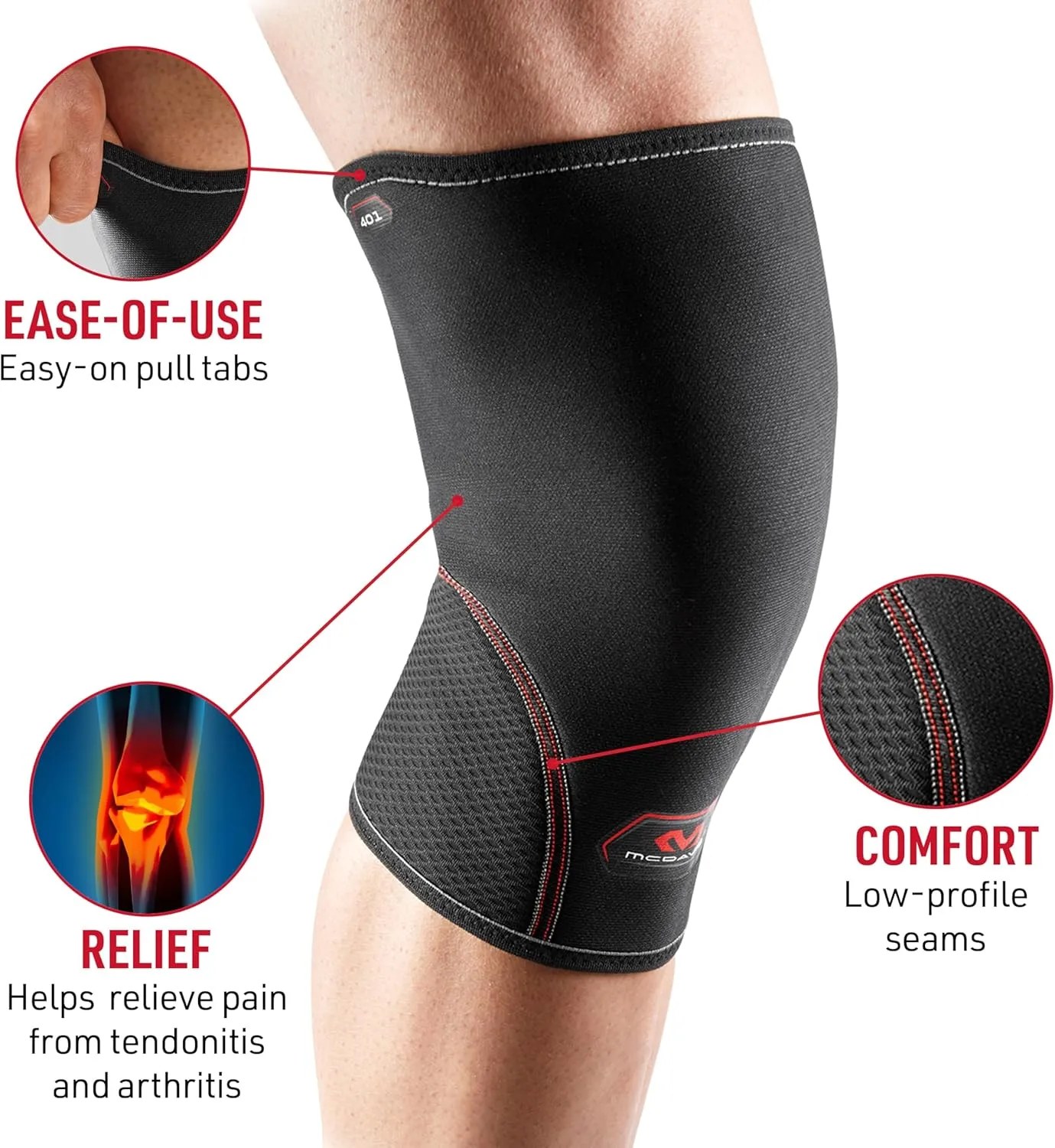 McDavid Knee Compression Sleeves. Lightweight Neoprene Support, Men/Women, for Left & Right Knee, Fits Men & Women, Includes 1 Sleeve, Black