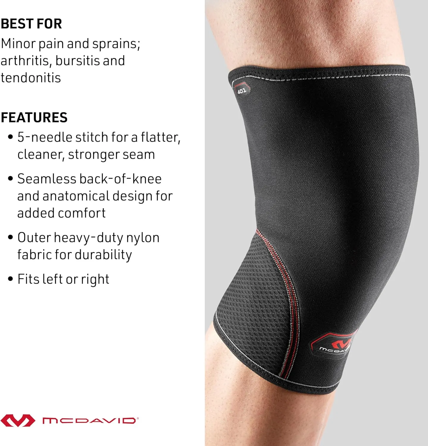 McDavid Knee Compression Sleeves. Lightweight Neoprene Support, Men/Women, for Left & Right Knee, Fits Men & Women, Includes 1 Sleeve, Black