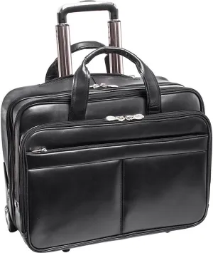 McKlein 15" Leather Wheeled Laptop Briefcase- BOWERY- Black