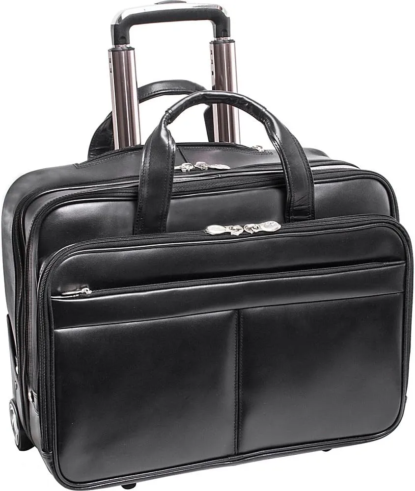 McKlein 15" Leather Wheeled Laptop Briefcase- BOWERY- Black