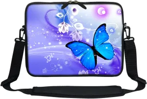 Meffort Inc 11.6 12 Inch Neoprene Laptop Sleeve Bag Carrying Case with Hidden Handle and Adjustable Shoulder Strap - Blue Purple Butterfly
