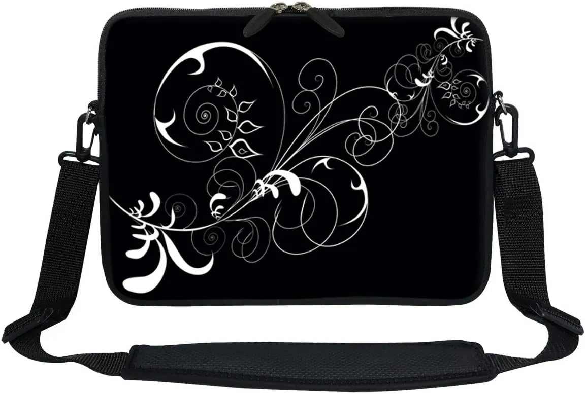 Meffort Inc® 11.6 Inch Neoprene Laptop Sleeve Bag Carrying Case with Hidden Handle and Adjustable Shoulder Strap (White Swirl)