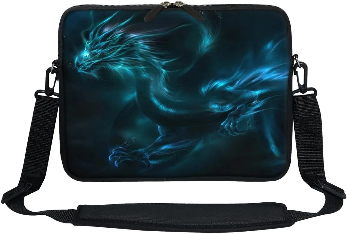 Meffort Inc 12 Inch Neoprene Laptop Sleeve Bag - Water Resistant, Hidden Handle, Adjustable Shoulder Strap, Dual Zipper, Fits Up to 11.6” - 12" Laptops - The Starring Night - Blue Dragon