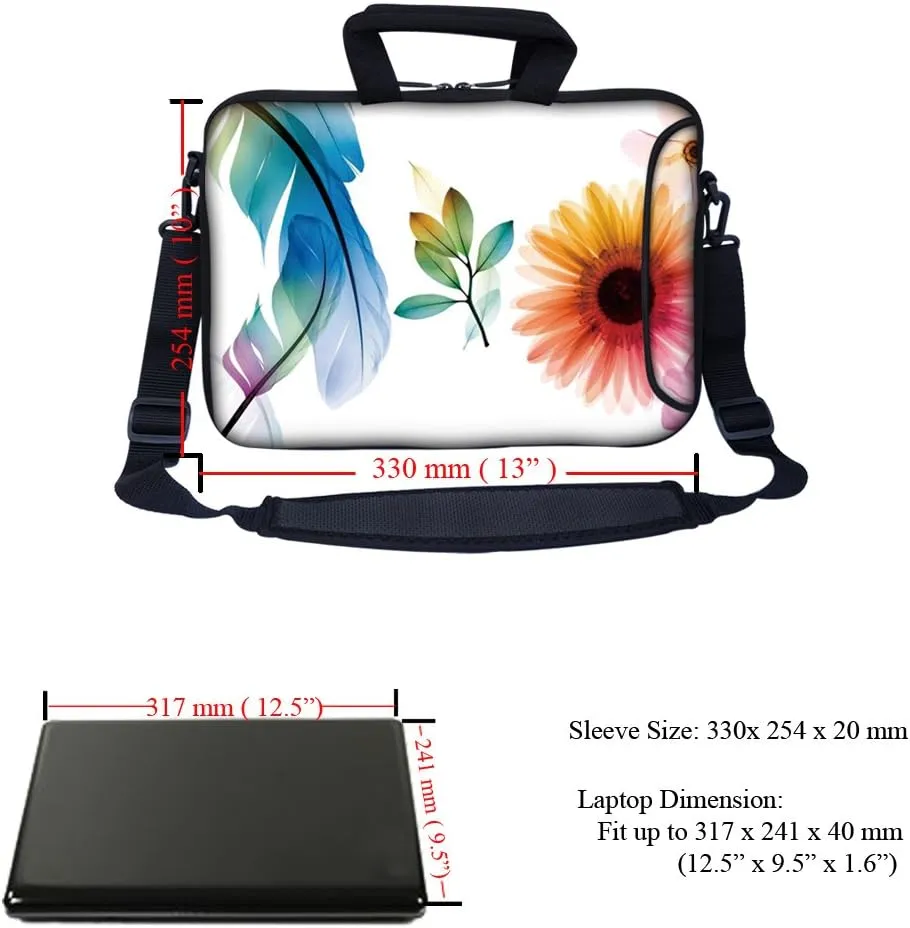 Meffort Inc 13.3 Inch Neoprene Laptop Bag with Extra Side Pocket Compatible with 12.5" to 13.3" MacBooks Chromebooks & Laptops - White Flower Leaves