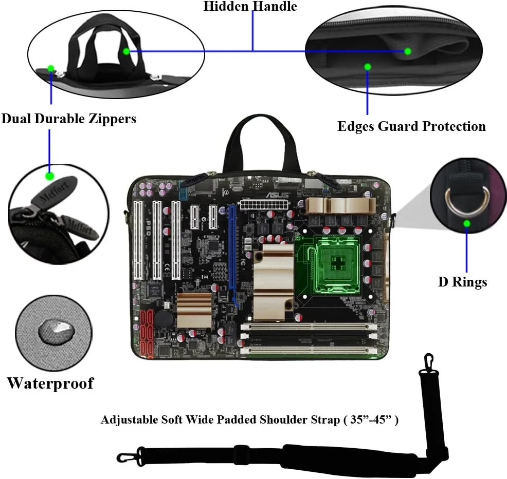 Meffort Inc 15 15.6 inch Neoprene Laptop Sleeve Bag Carrying Case with Hidden Handle and Adjustable Shoulder Strap - PC Board Design