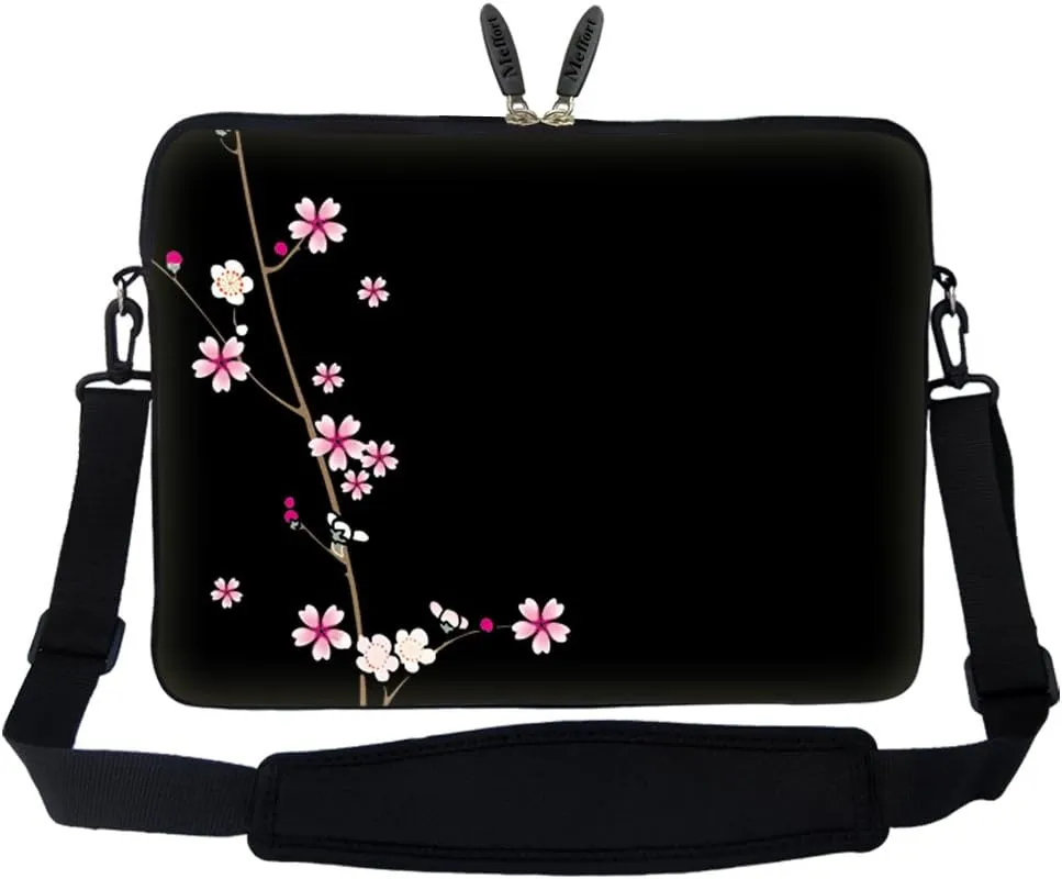 Meffort Inc 15 15.6 inch Neoprene Laptop Sleeve Bag Carrying Case with Hidden Handle and Adjustable Shoulder Strap - Plum Blossoms Design
