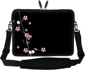 Meffort Inc 15 15.6 inch Neoprene Laptop Sleeve Bag Carrying Case with Hidden Handle and Adjustable Shoulder Strap - Plum Blossoms Design