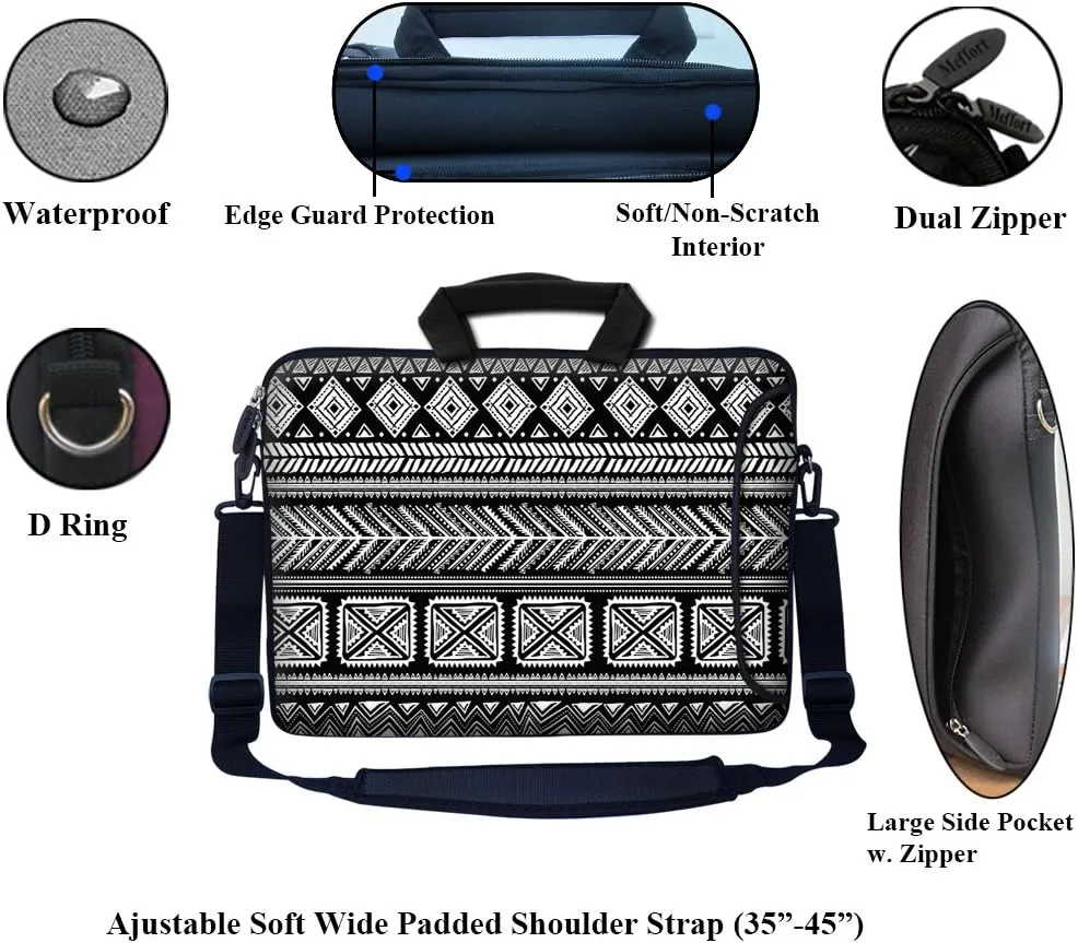 Meffort Inc 15.6 Inch Neoprene Laptop Bag – Water Resistant, Reinforced Zipper, Adjustable Shoulder Strap, Extra Side Pocket, Fits 15 to 15.6 Inch Laptops - Black Gary Patterns