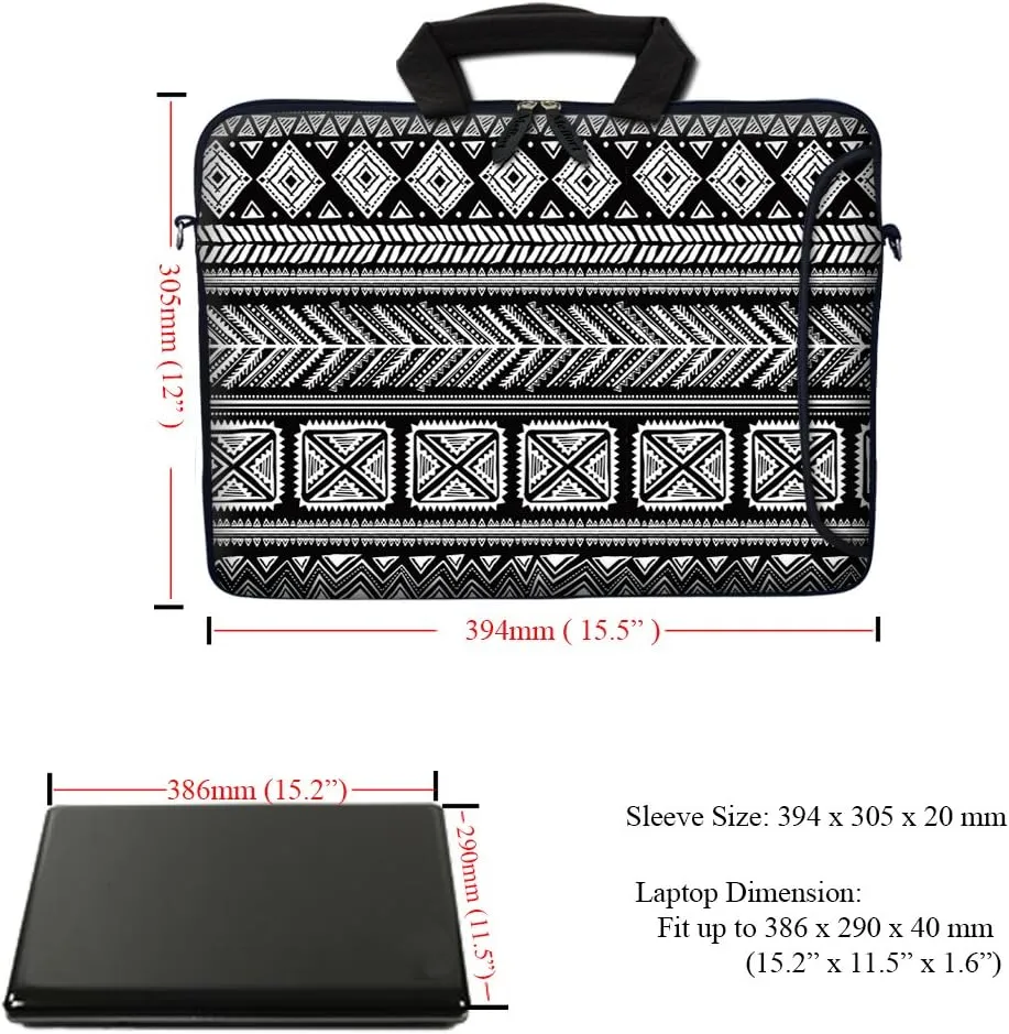 Meffort Inc 15.6 Inch Neoprene Laptop Bag – Water Resistant, Reinforced Zipper, Adjustable Shoulder Strap, Extra Side Pocket, Fits 15 to 15.6 Inch Laptops - Black Gary Patterns
