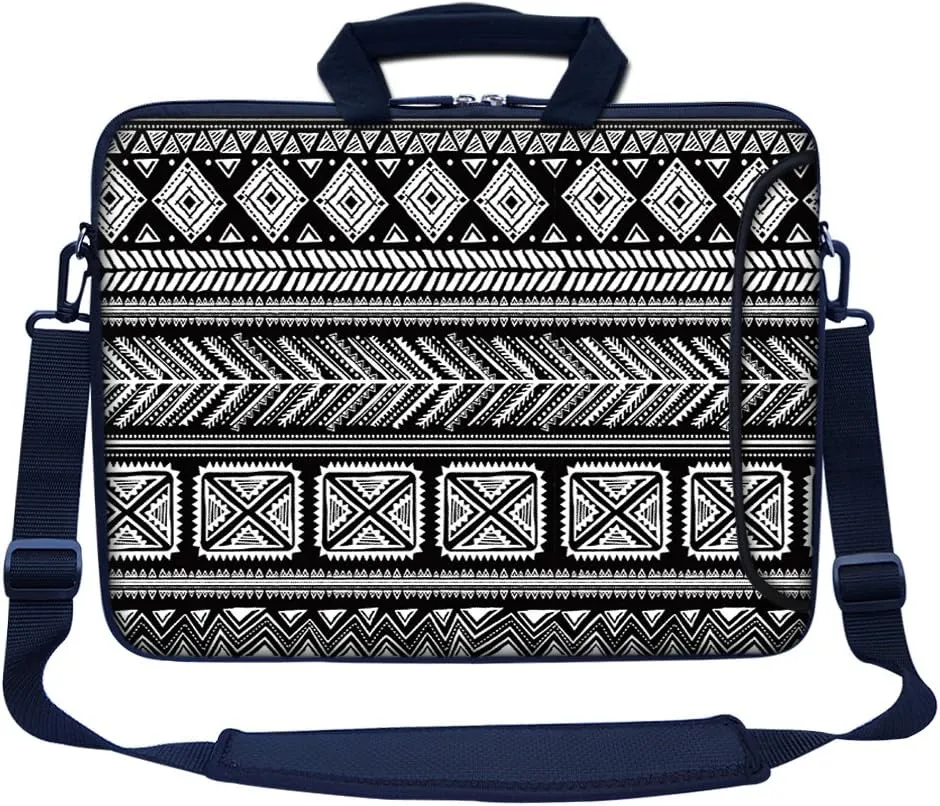 Meffort Inc 15.6 Inch Neoprene Laptop Bag – Water Resistant, Reinforced Zipper, Adjustable Shoulder Strap, Extra Side Pocket, Fits 15 to 15.6 Inch Laptops - Black Gary Patterns