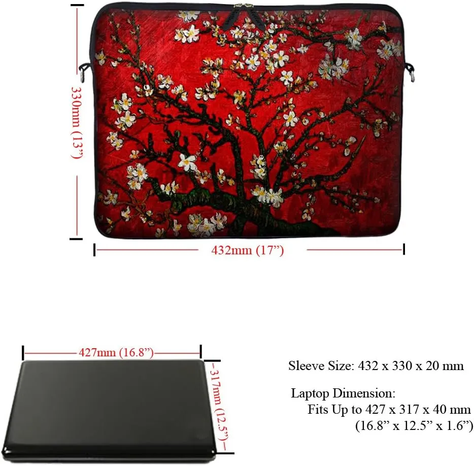 Meffort Inc 17 17.3 inch Laptop Carrying Sleeve Bag Case with Hidden Handle & Adjustable Shoulder Strap with Matching Skin Sticker and Mouse Pad Combo - Vincent van Gogh Cherry Blossoming