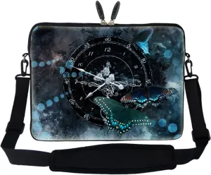 Meffort Inc 17 17.3 inch Laptop Sleeve Bag Carrying Case with Hidden Handle and Adjustable Shoulder Strap - Clock Butterfly Design