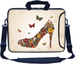 Meffort Inc 17 17.3 inch Neoprene Laptop Bag Sleeve with Extra Side Pocket, Soft Carrying Handle & Removable Shoulder Strap for 16" to 17.3" Size Notebook Computer (Butterfly High Heel)