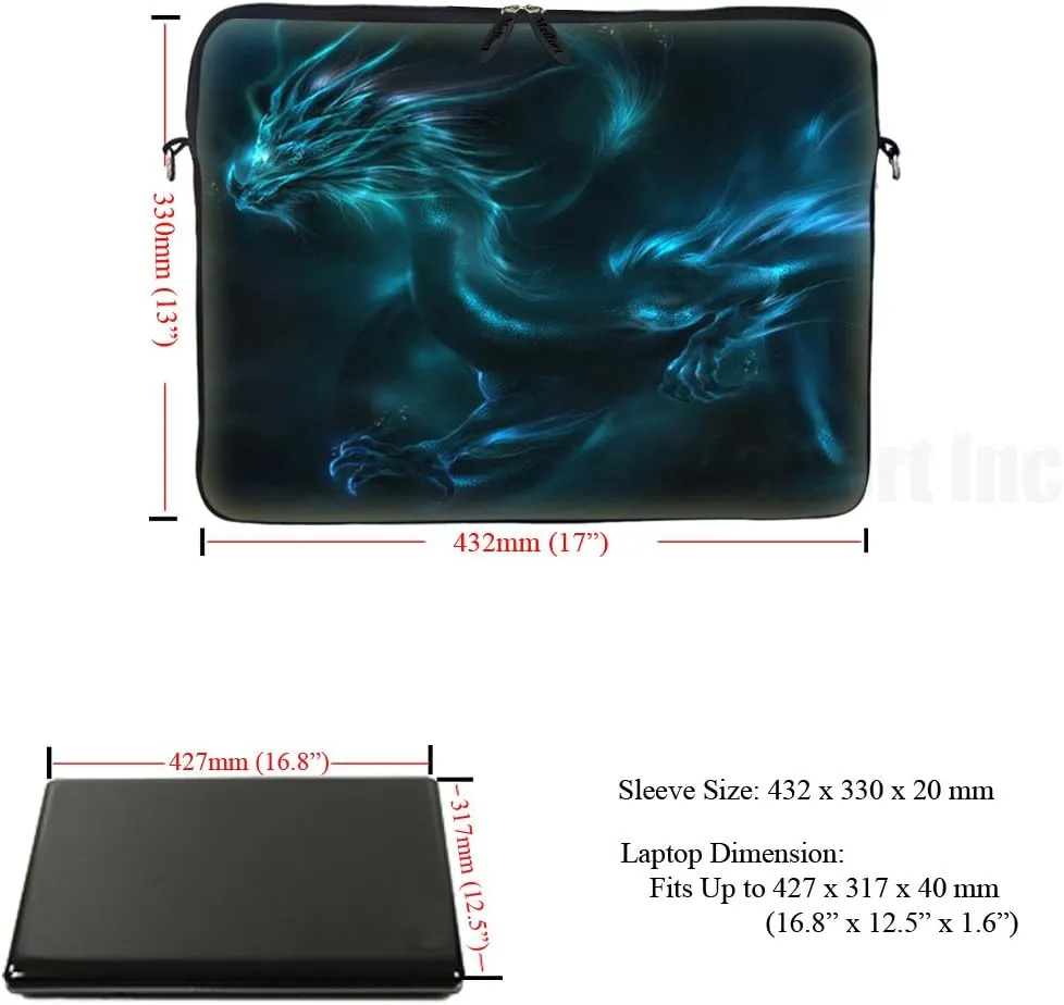 Meffort Inc 17 17.3 inch Neoprene Laptop Sleeve Bag Carrying Case with Hidden Handle and Adjustable Shoulder Strap - Blue Dragon