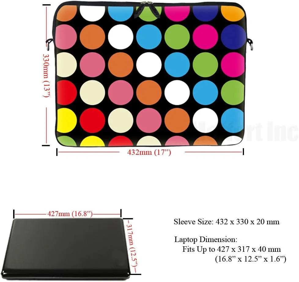 Meffort Inc 17 17.3 inch Neoprene Laptop Sleeve Bag Carrying Case with Hidden Handle and Adjustable Shoulder Strap - Colorful Dots
