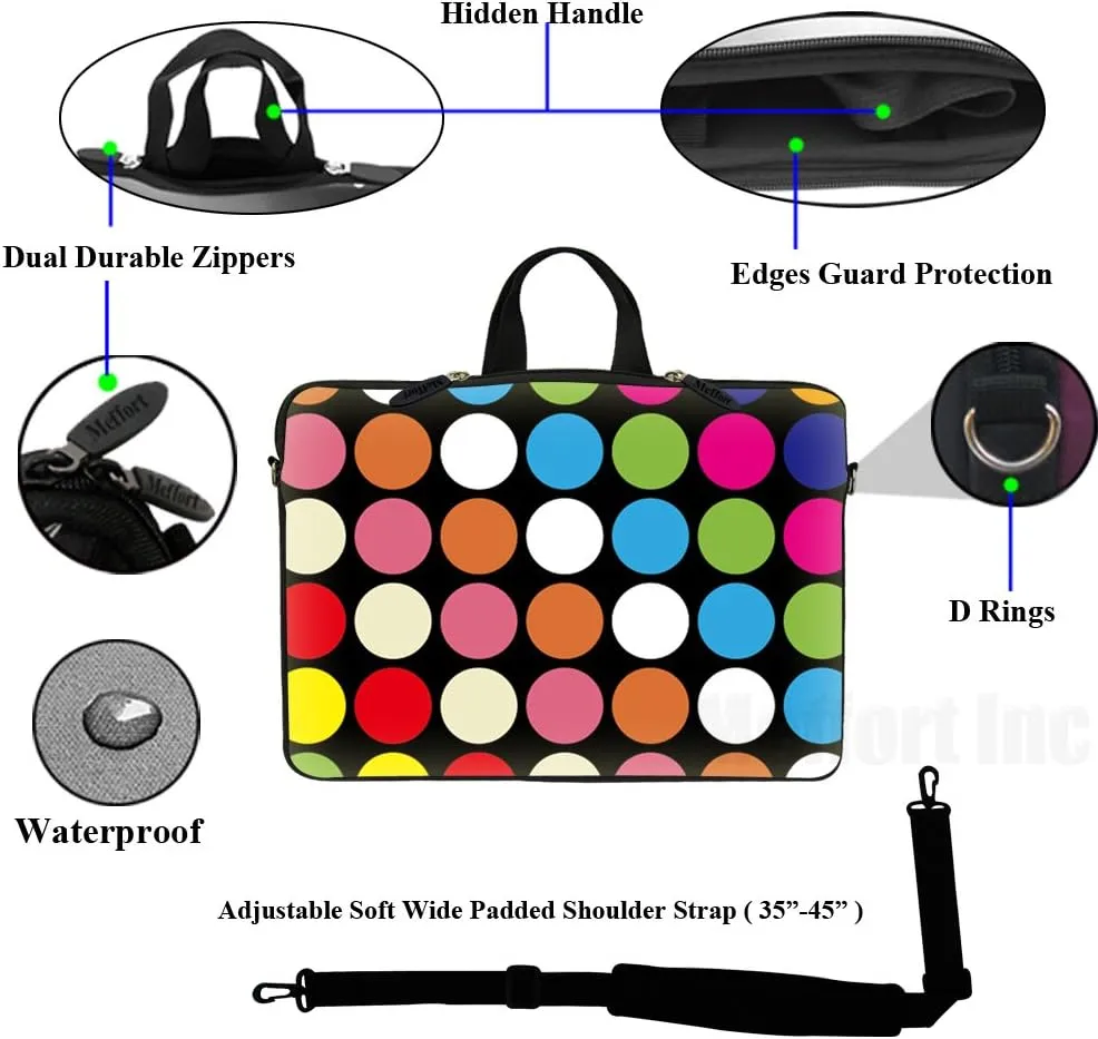 Meffort Inc 17 17.3 inch Neoprene Laptop Sleeve Bag Carrying Case with Hidden Handle and Adjustable Shoulder Strap - Colorful Dots