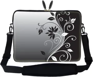 Meffort Inc® 17 17.3 inch Neoprene Laptop Sleeve Bag Carrying Case with Hidden Handle and Adjustable Shoulder Strap - Gray Black Swirl
