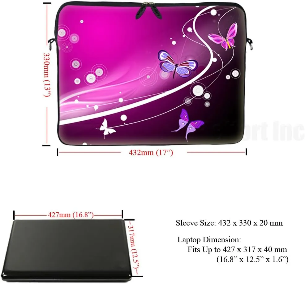 Meffort Inc 17 17.3 inch Neoprene Laptop Sleeve Bag Carrying Case with Hidden Handle and Adjustable Shoulder Strap - Pink Orange Mini Butterfly