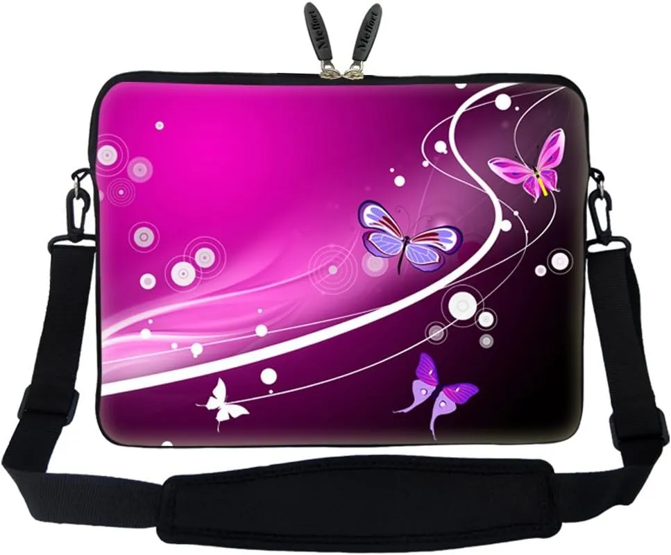 Meffort Inc 17 17.3 inch Neoprene Laptop Sleeve Bag Carrying Case with Hidden Handle and Adjustable Shoulder Strap - Pink Orange Mini Butterfly