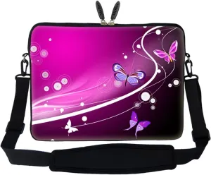 Meffort Inc 17 17.3 inch Neoprene Laptop Sleeve Bag Carrying Case with Hidden Handle and Adjustable Shoulder Strap - Pink Orange Mini Butterfly