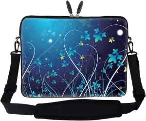 Meffort Inc Neoprene Laptop Sleeve Bag with Hidden Handle & Adjustable Shoulder Strap for 17 17.3 inch Notebook - Blue Swirl Flower Design