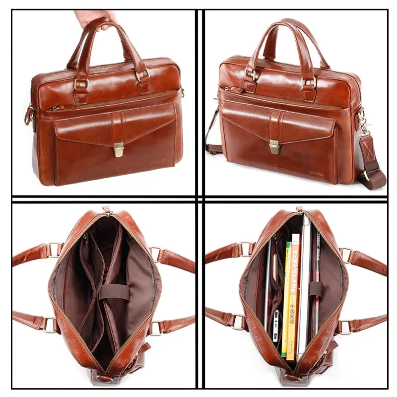 Men Briefcase Genuine Leather 14 inch Laptop Bag