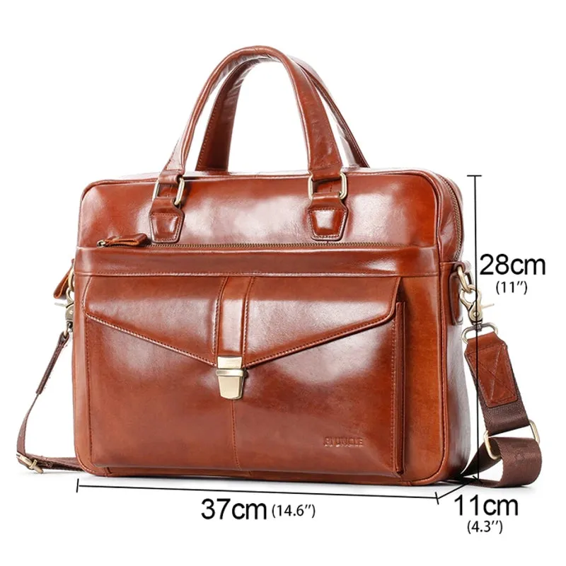 Men Briefcase Genuine Leather 14 inch Laptop Bag