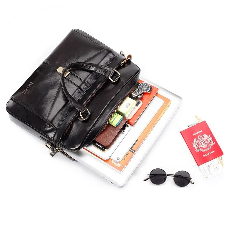 Men Briefcase Genuine Leather 14 inch Laptop Bag