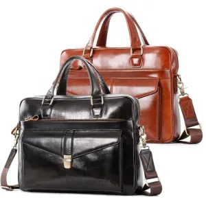 Men Briefcase Genuine Leather 14 inch Laptop Bag