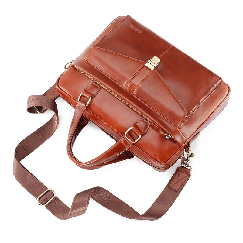 Men Briefcase Genuine Leather 14 inch Laptop Bag