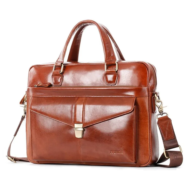 Men Briefcase Genuine Leather 14 inch Laptop Bag