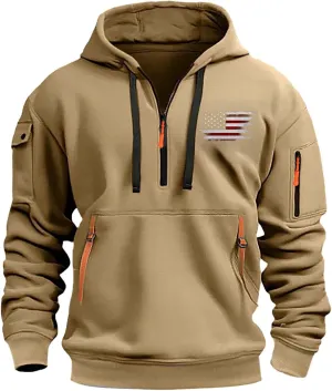 Men Hoodie,Mens Zip up Hoodie Loose Fit Heavyweight Quarter-Zip Sweatshirt Long Sleeve Hoodie with Pockets