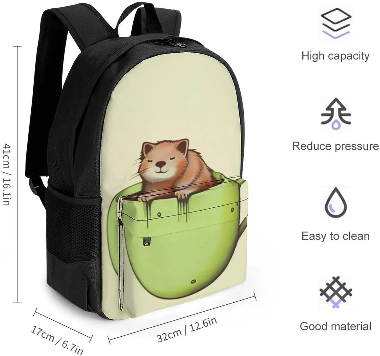Men Women Polyester Adorable Cat Coffee Art Daypack Big Capacity Shoulder Bag With Smooth Zippers for Hiking Work Walking Cycling