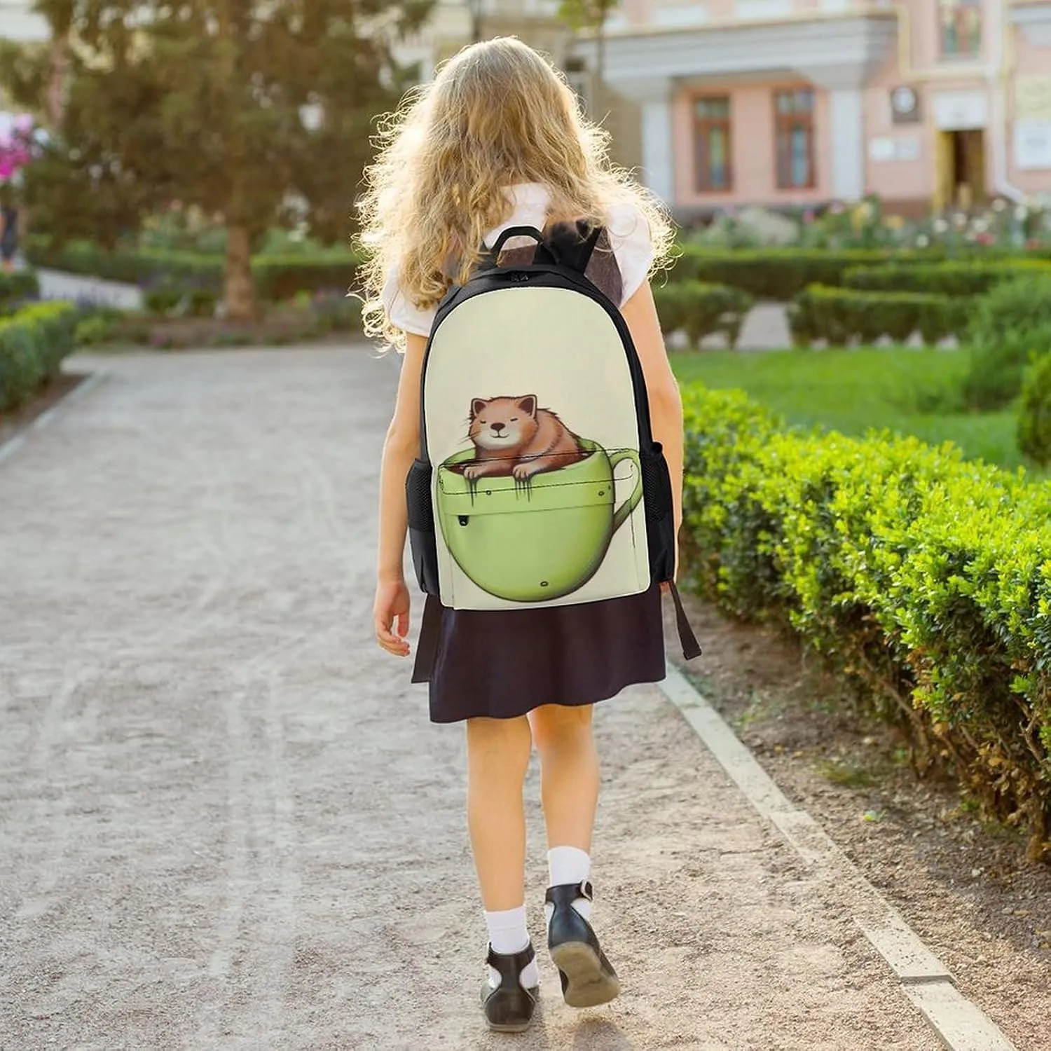 Men Women Polyester Adorable Cat Coffee Art Daypack Big Capacity Shoulder Bag With Smooth Zippers for Hiking Work Walking Cycling