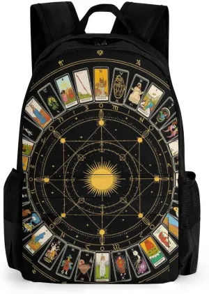 Men Women Polyester Astrology Tarot Original Art Daypack Big Capacity Shoulder Bag With Smooth Zippers for Hiking Work Walking Cycling