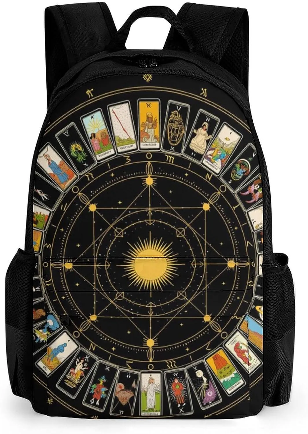 Men Women Polyester Astrology Tarot Original Art Daypack Big Capacity Shoulder Bag With Smooth Zippers for Hiking Work Walking Cycling