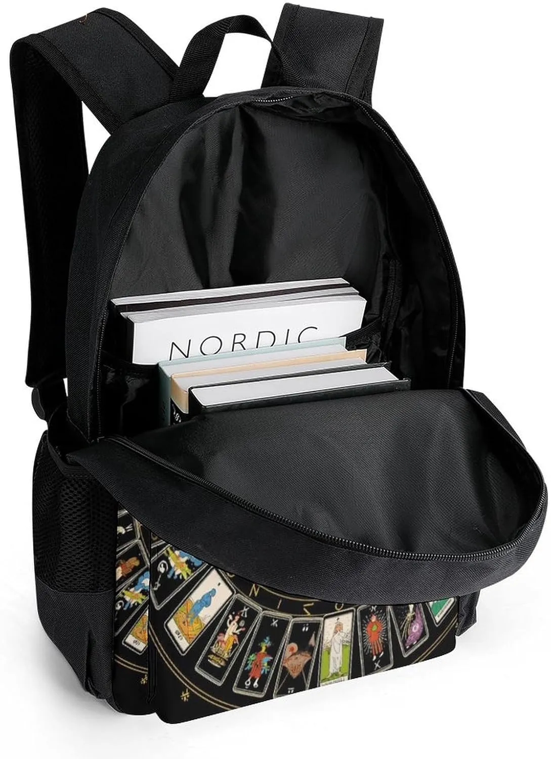 Men Women Polyester Astrology Tarot Original Art Daypack Big Capacity Shoulder Bag With Smooth Zippers for Hiking Work Walking Cycling