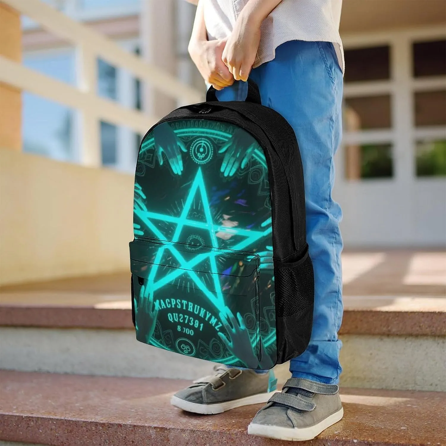 Men Women Polyester Magic Spirit Board Witch Art Daypack Big Capacity Shoulder Bag With Adjustable Shoulder Straps for Camping Travel Walking Cycling