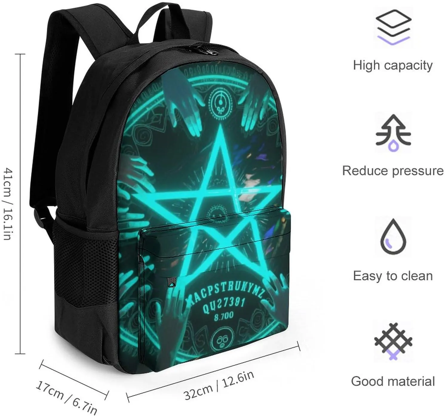 Men Women Polyester Magic Spirit Board Witch Art Daypack Big Capacity Shoulder Bag With Adjustable Shoulder Straps for Camping Travel Walking Cycling