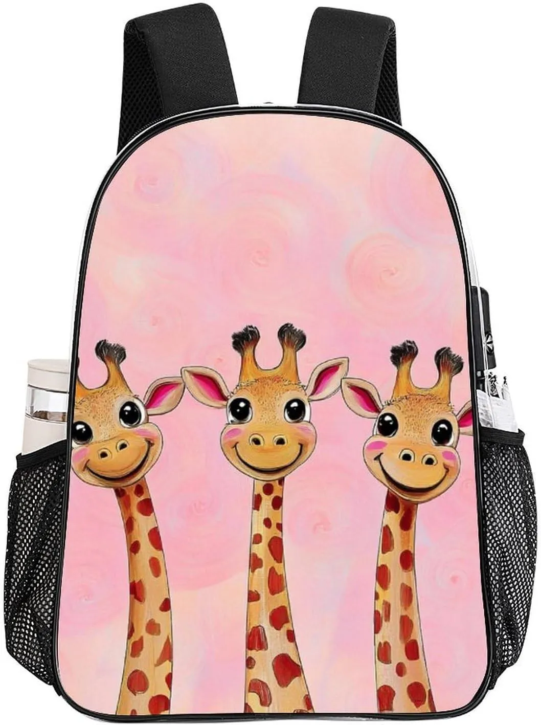 Men Women Transparent Cute Giraffe Three Cartoon Pattern Pink Casual Daypack Large Capacity Carry On Bag With Adjustable Shoulder Straps for Camping Work Running