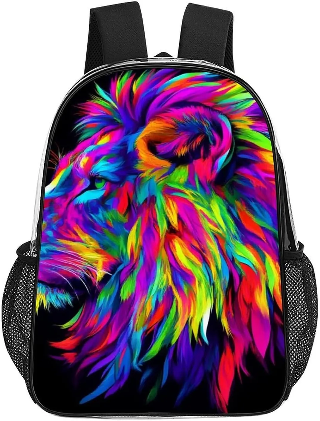Men Women Transparent Lion Abstract Art Daypack Big Capacity Shoulder Bag With Smooth Zippers for Hiking Work Walking Cycling