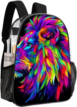 Men Women Transparent Lion Abstract Art Daypack Big Capacity Shoulder Bag With Smooth Zippers for Hiking Work Walking Cycling